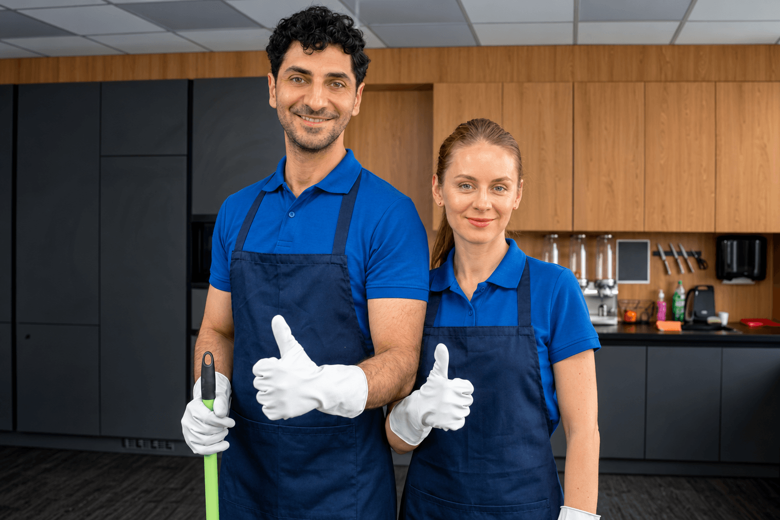 Cleaners in a bright kitchen